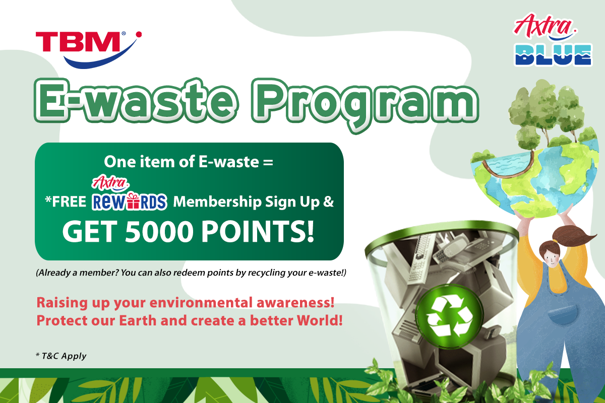 🚨 Don't throw away your e-waste! #TBM #EWasteProgram ♻️ Raising environmental awareness! 🌱🌍 📦 Recycle one item of e-waste = Enjoy #FreeMembership sign up #TBMAxtraRewards and #5000points ! 🌟